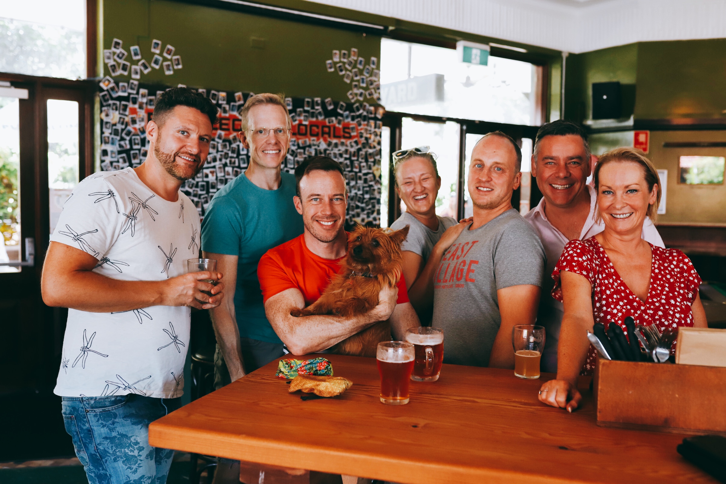 A group of people and a dog at Erskineville Hotel